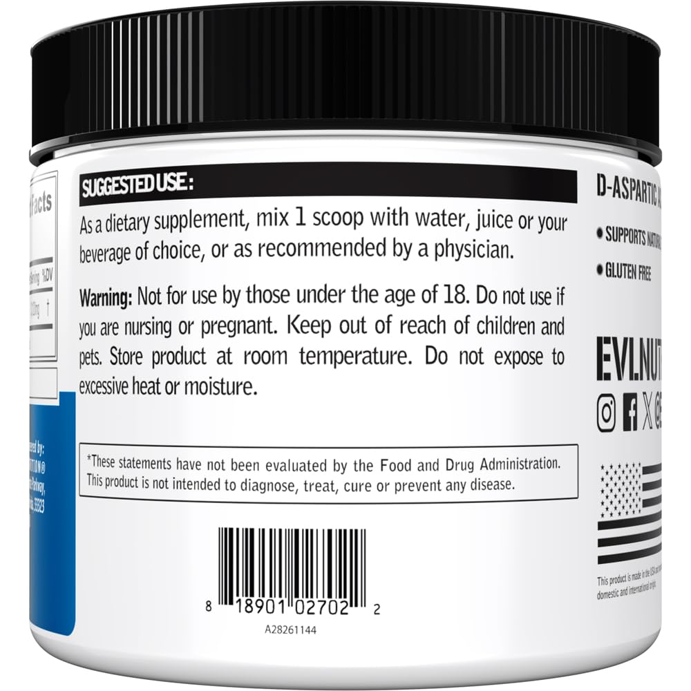 EVL D-Aspartic Acid Testosterone Support Powder for Men - Unflavored — Amazon image 4