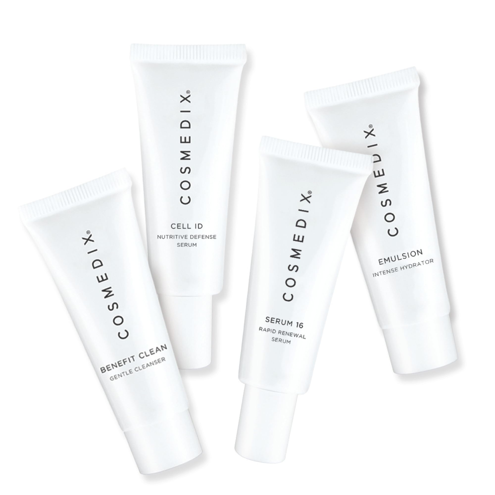 COSMEDIX Age-Defying Starter Kit Facial Skin Care Set - Includes Face Cleanser, Nutritive & Renewal Face Serum & Emulsion Intense Hydrator - Gentle Skincare for Fine Lines, Wrinkles & Dark Spots