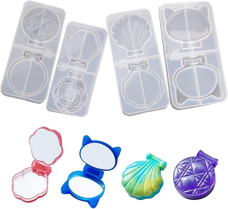 iSuperb Moldes de Silicone para Capas de Espelho Compacto, 4 Unidades, Formatos Variados
