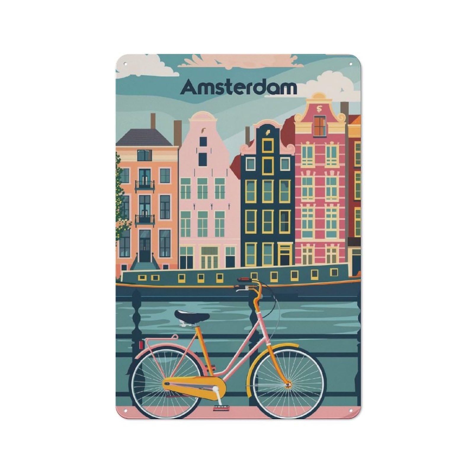 Junmoney Charming Amsterdam Garage Metal Sign With Design 30X20cm, Weathered Look Garage Wall Decor For Garage, Workshop, Shed Or Utility Room