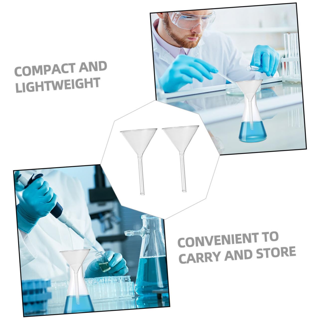 Labortrichter 3 Stück-pack aus Glas, Transparente Dreiecksform