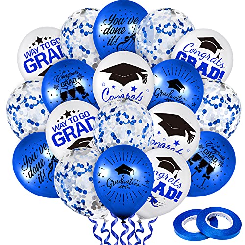 Whaline 60 Pcs Graduation Party Balloons Set Blue White Confetti