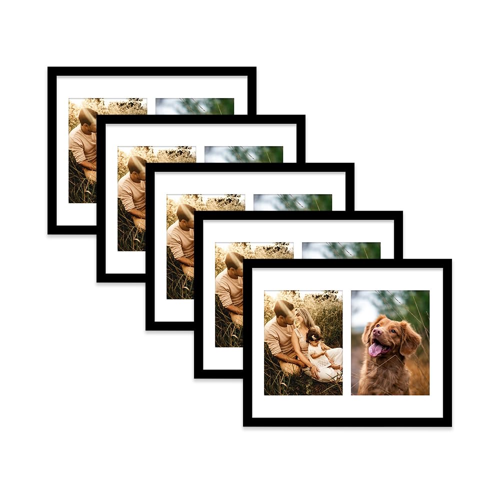 Black Multi Photo Frame - Holds 2 x 8x6 Pictures, Family Collage Picture Frame for Wall Display, 14x11 Frame size, Set of 5