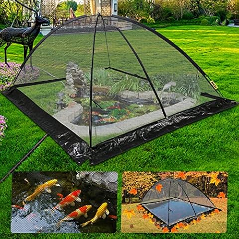 Happybuy Teichabdeckung, 2.4 x 3.4 m, Gartenteichnetz, 1.27 cm, Kuppelnetz mit Reißverschluss und Windseil, schwarzes Nylon-Teichnetz für Teich, um Blätter, Schmutz und Tiere fernzuhalten Cover