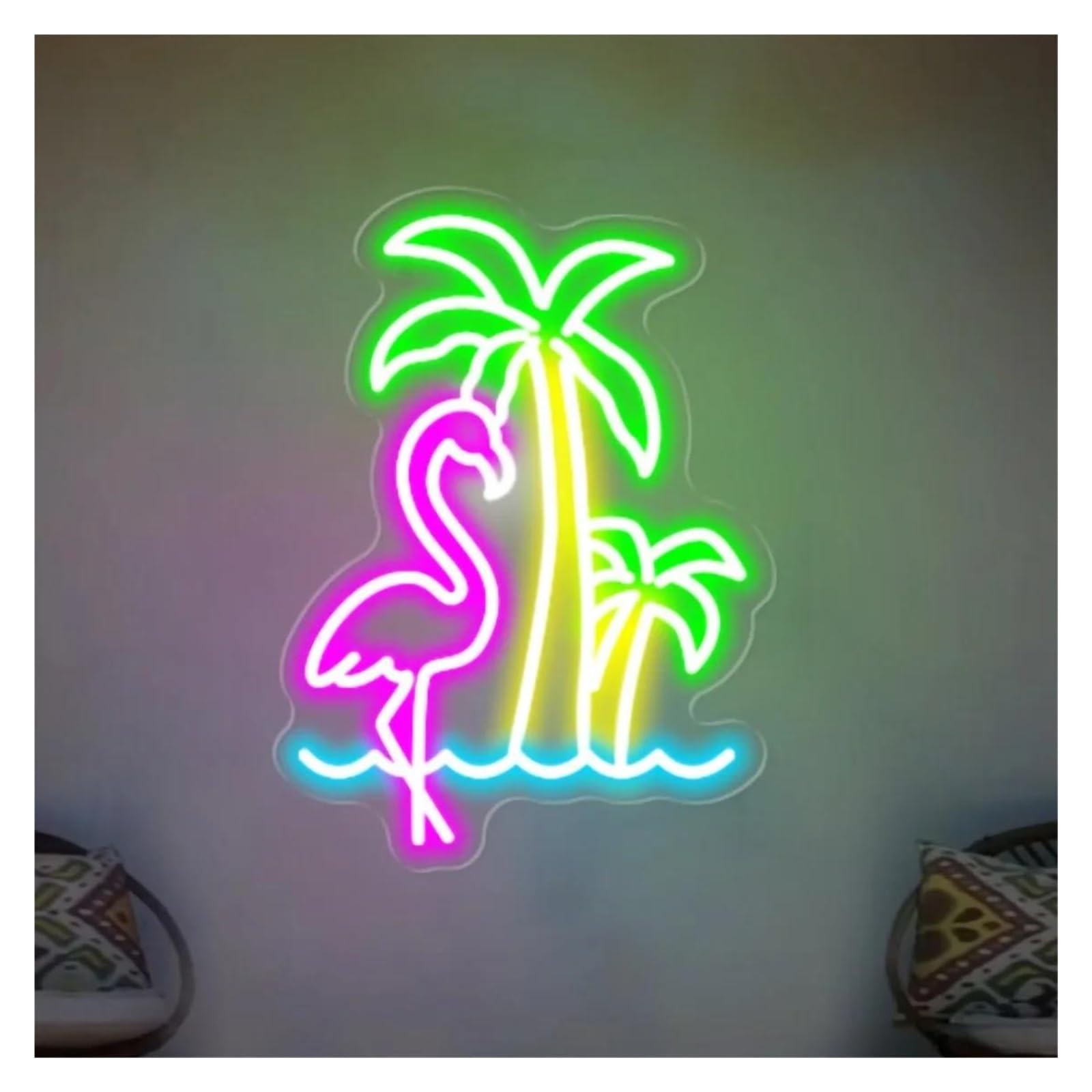 SHOUXI Sign Lamp Palm Tree Neon Sign Bird Tree Outdoor Oasis Pool Bar Decor Home Bedroom 45cm