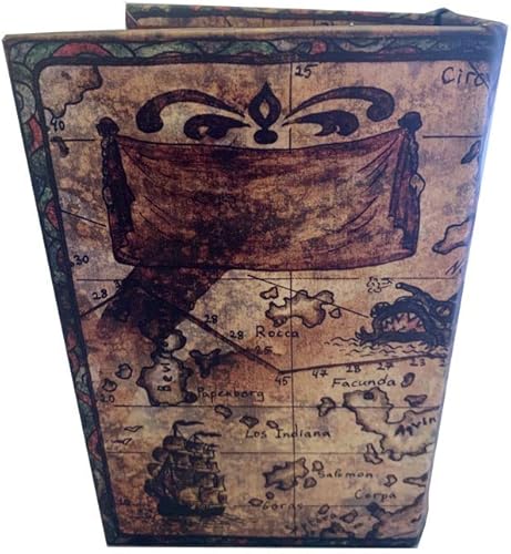 Miniatura 6 de Caja de libros decorativa estilo pirata, caja de cuero sobre madera, rosa del viento, brújula, recuerdo náutico