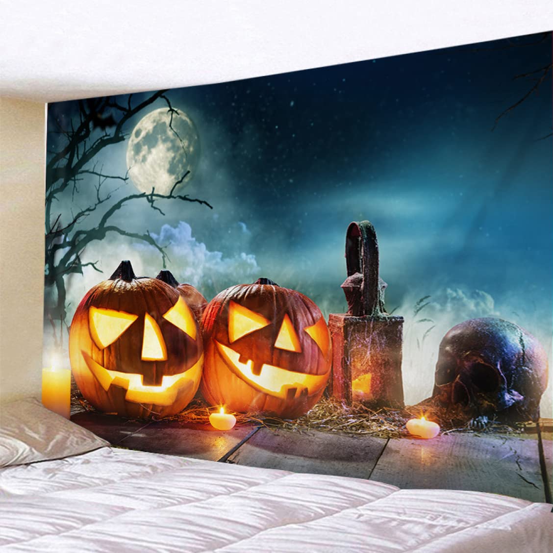 Amazon.co.jp: ハロウィン タペストリー 魔女 満月 飾り インテリア