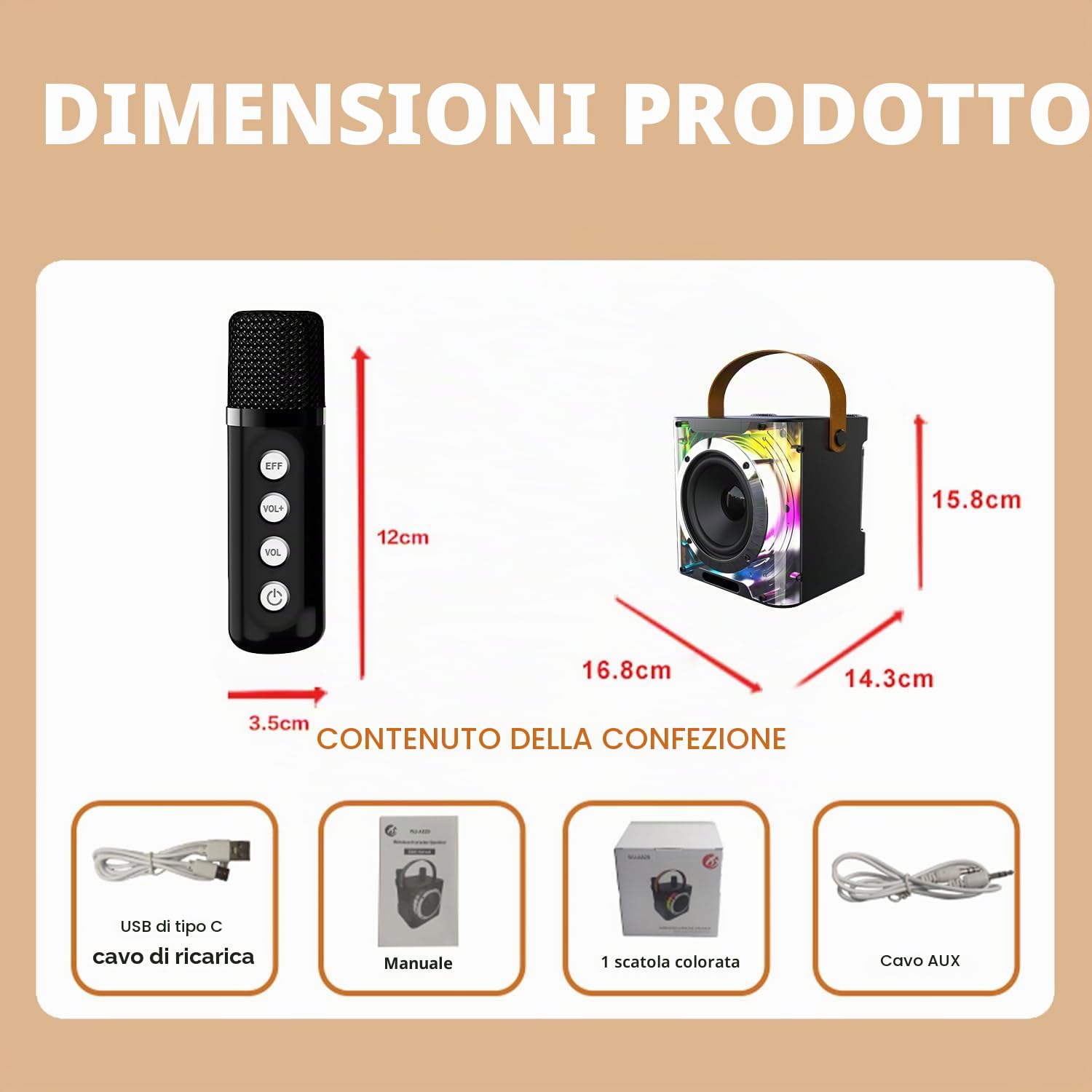 Karaoke con Microfono, Cassa Bluetooth Karaoke Macchina per Bambini, Altoparlante Bluetooth Portatile, Microfoni Wireless Karaoke con Megafono e Luci LED, Partybox per Feste in Interno ed Esterno