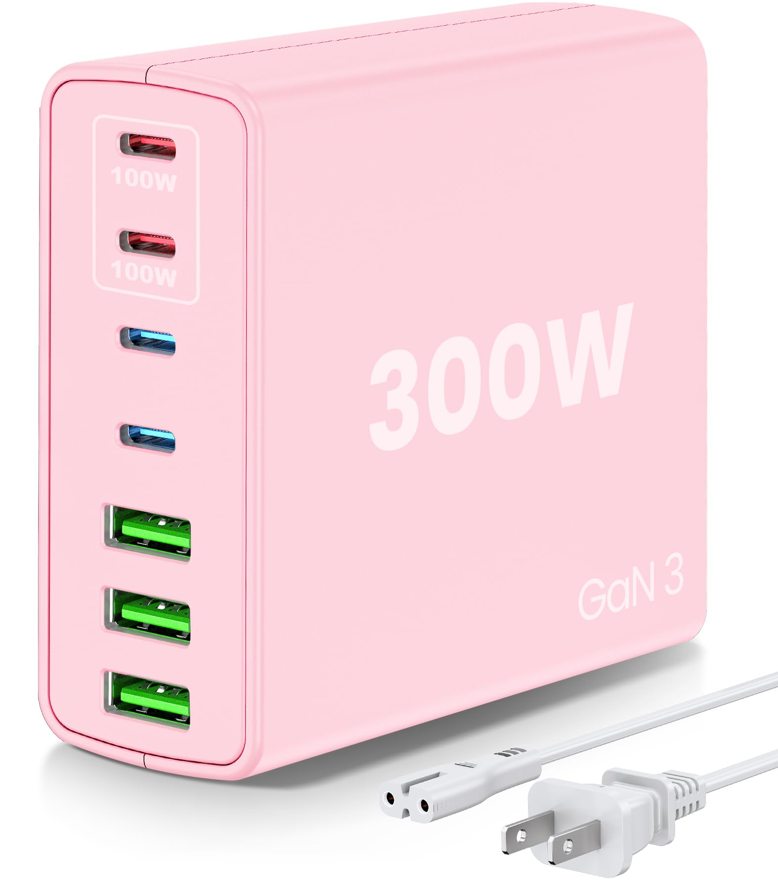 USB C Fast Charger Block 300W: 7 Port USB Charging Station Hub Brick - Dual PPS PD 100W Laptop Wall Charger Power Adapter - Pink