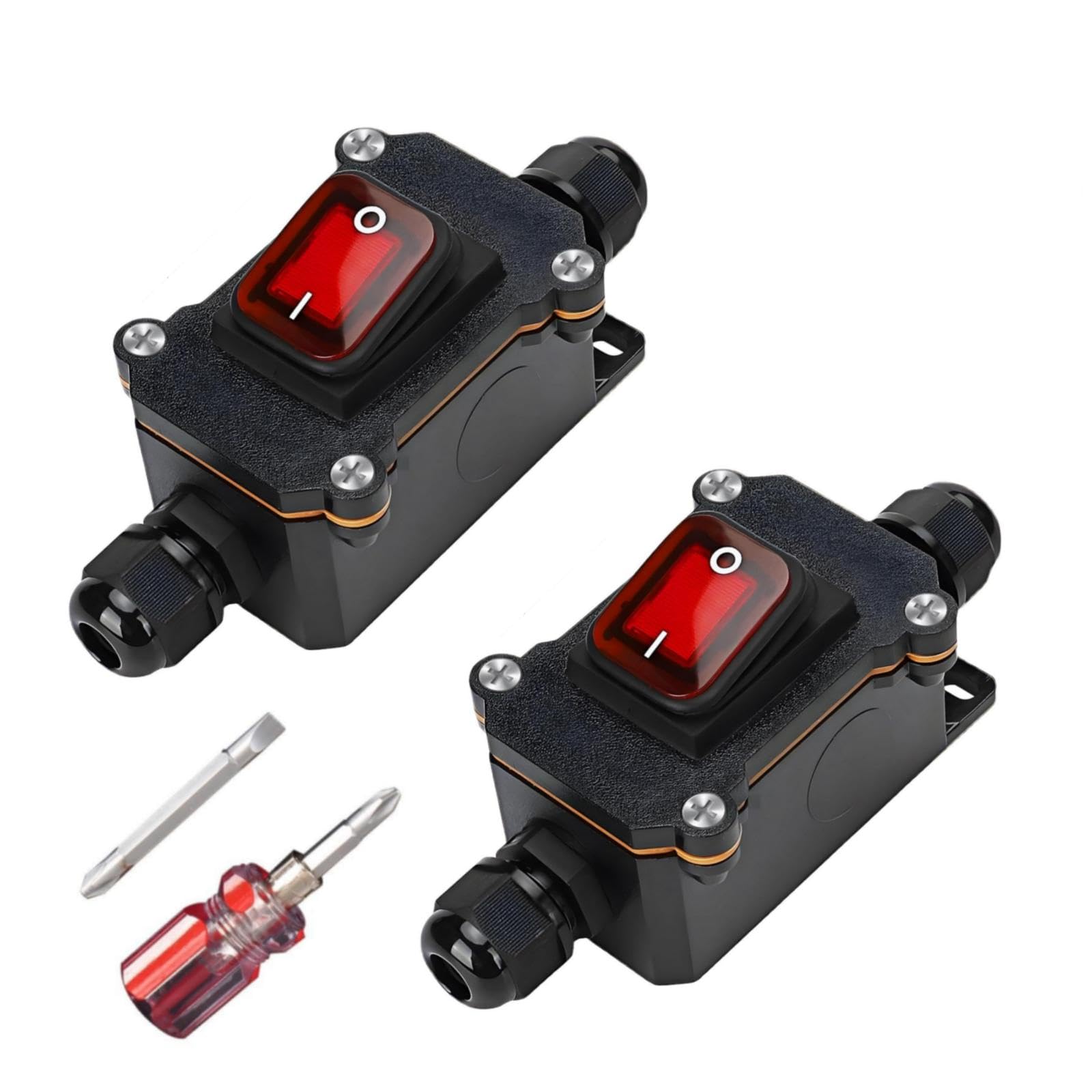 2 Stück Wasserdichter Inline Schalter 12V DC 20A DPST 4-polig, IP67 Schnurschalter Ein/Aus Für Außenbereich, Garten & Camping