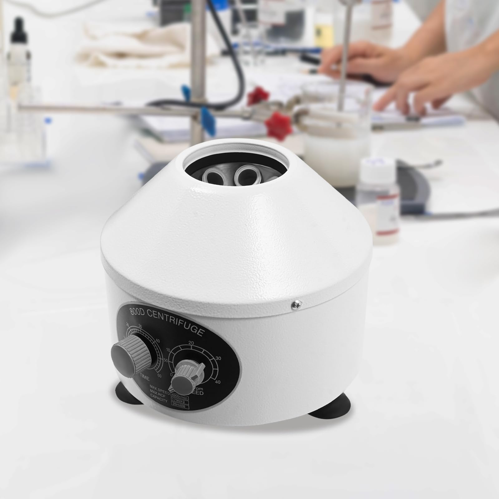 4000 rpm centrifuga da laboratorio con timer, centrifuga elettrica da laboratorio con rotore da 6 x 20 ml, centrifuga da tavolo per plasma, siero, vaccino (220 V, 1790 g, timer da 0 a 60 minuti)