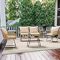 YITAHOME Patio Furniture Wicker Outdoor Bistro Set, 4-Piece All Weather Patio Furniture Rattan Conversation Loveseat Sets for Backyard, Balcony and Deck, Light Brown+Beige
