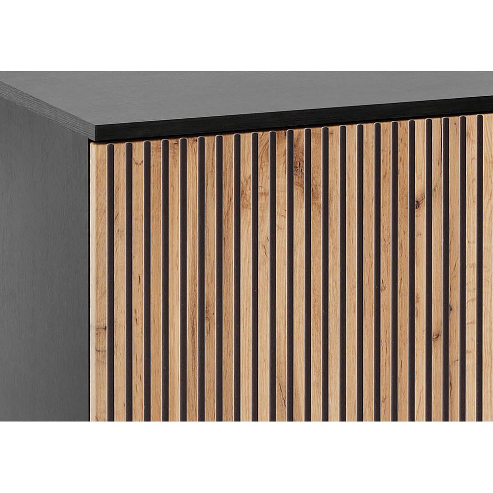 Lomadox Wohnzimmer Esszimmer Anrichte Highboard mit Beleuchtung in schwarz mit Wotan Eiche