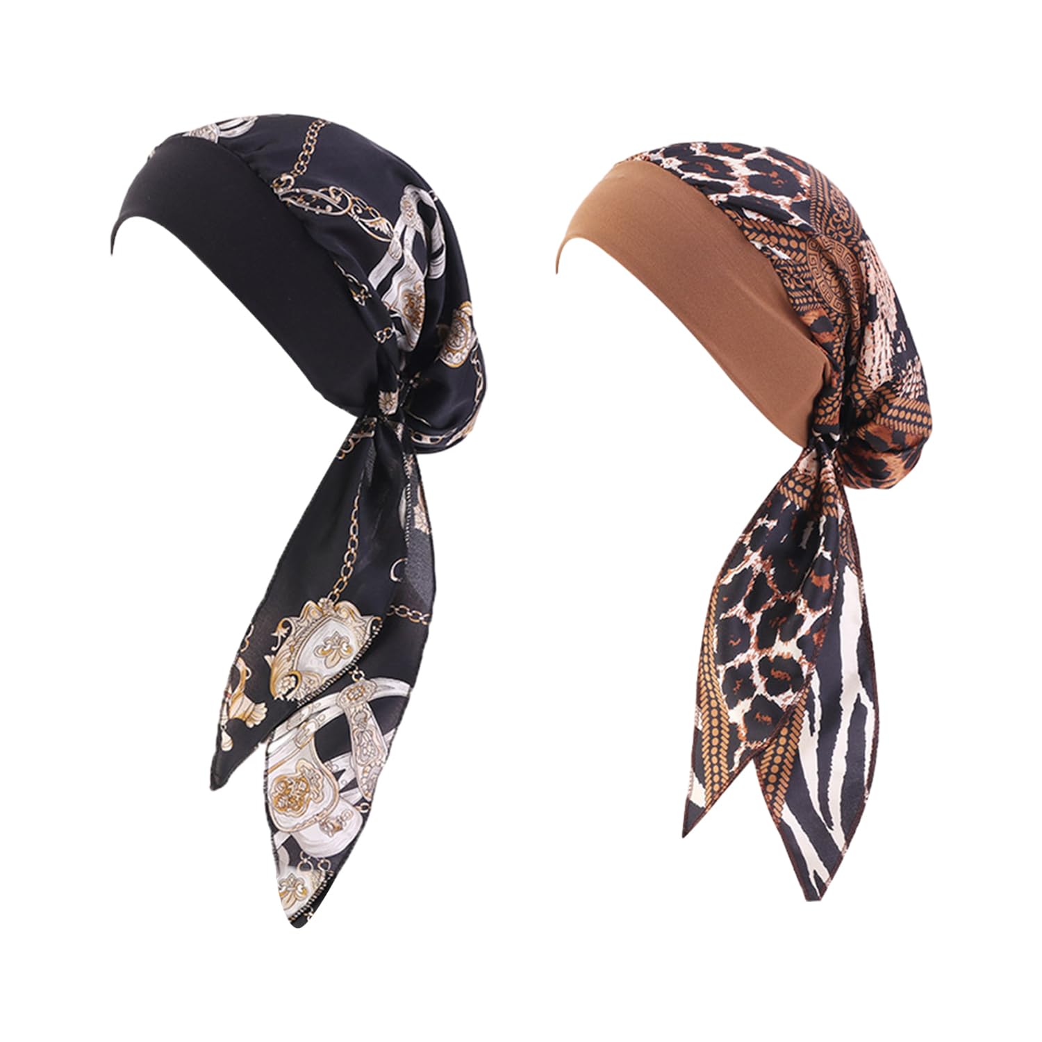 MAXQUU2 Pcs Chemo Headwear, Women Head Turban, African Head Scarf Cap，Soft Head Scarfs Stretchy Turbans, for Wigs, Head Styling (Black & Coffee)