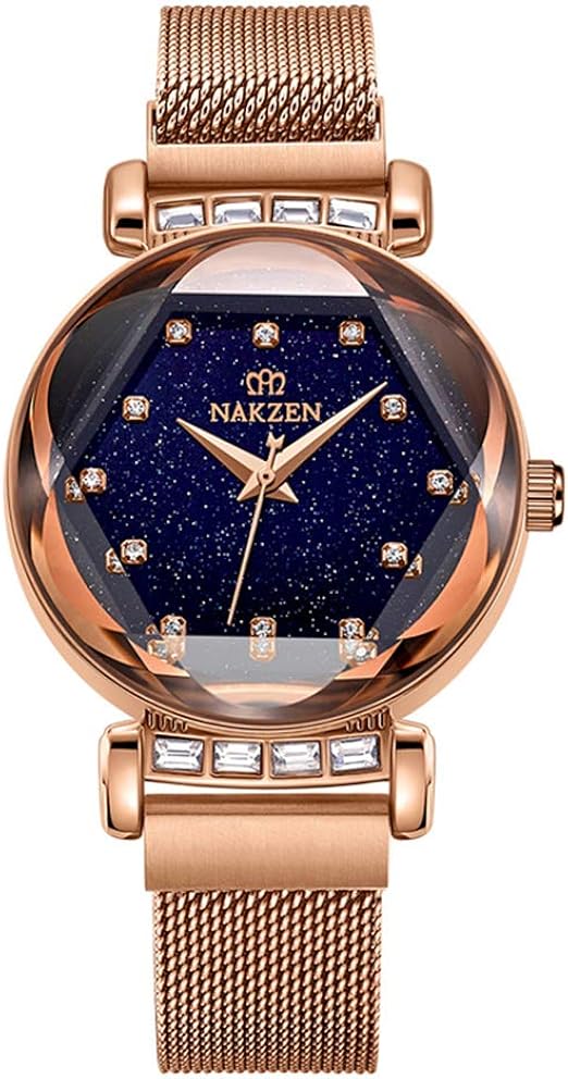 Bracelet en Cuir Rouge/Mesh Band Doré) Femmes NAKZEN Quartz Analogique étanche  Montre avec Cadran Ciel étoilé et Diamant (Doré) : Amazon.fr: Montres
