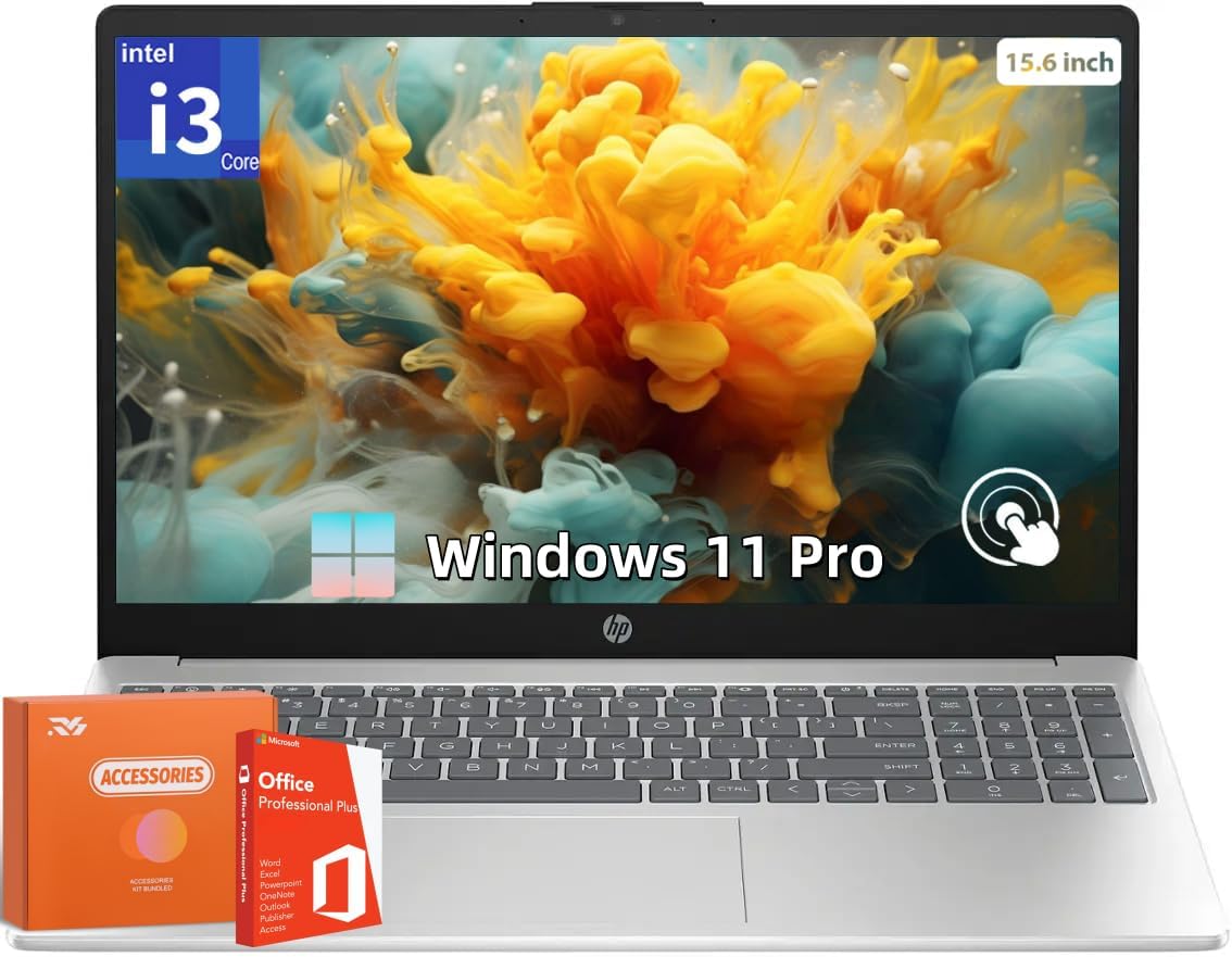 HP 15.6" Touchscreen Laptop, with Office Pro Lifetime License, Intel 12th Core i3-1215U(Up to 4.4GHz), 32 GB RAM, 1 TB SSD, Intel UHD Graphics, Anti-Glare, Windows 11 Pro, w/Accessories