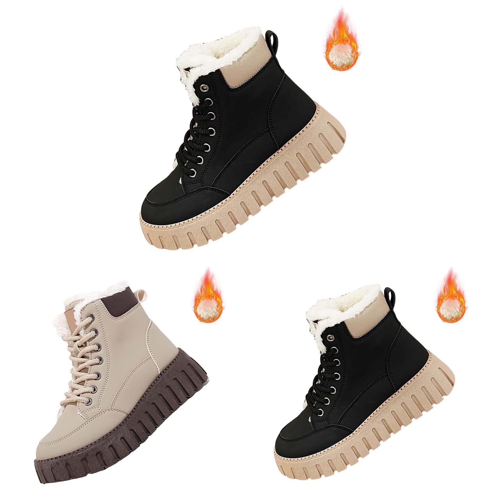 Bottines pour femme - En cuir - Bottes à lacets imperméables - Confortables - Antidérapantes - Légères - Pour motard - Bottes d'hiver courtes