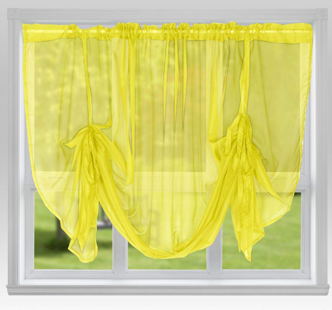John Aird Voile Tie Blind Curtain Panels 87" Wide x 48" Drop (Yellow)