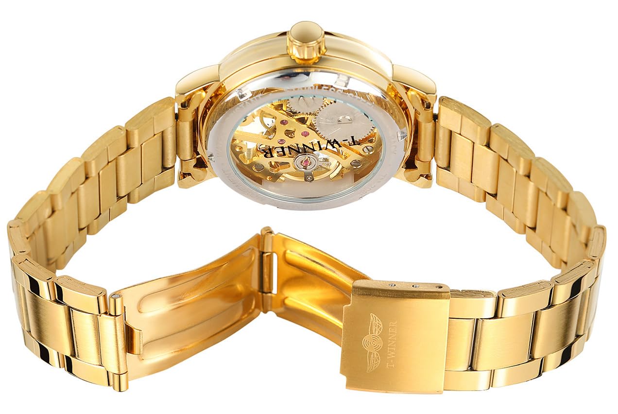 MASTOP Orologio da polso meccanico automatico da donna, in acciaio inox, con scheletro, orologio da polso a carica automatica, impermeabile, quadrante da donna