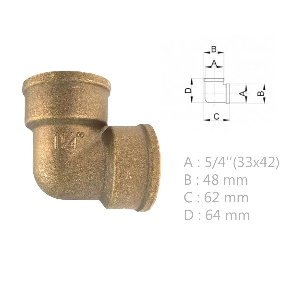 Raccord coudé égal 90° femelle en laiton à visser Ø 5/4" - lot de 10