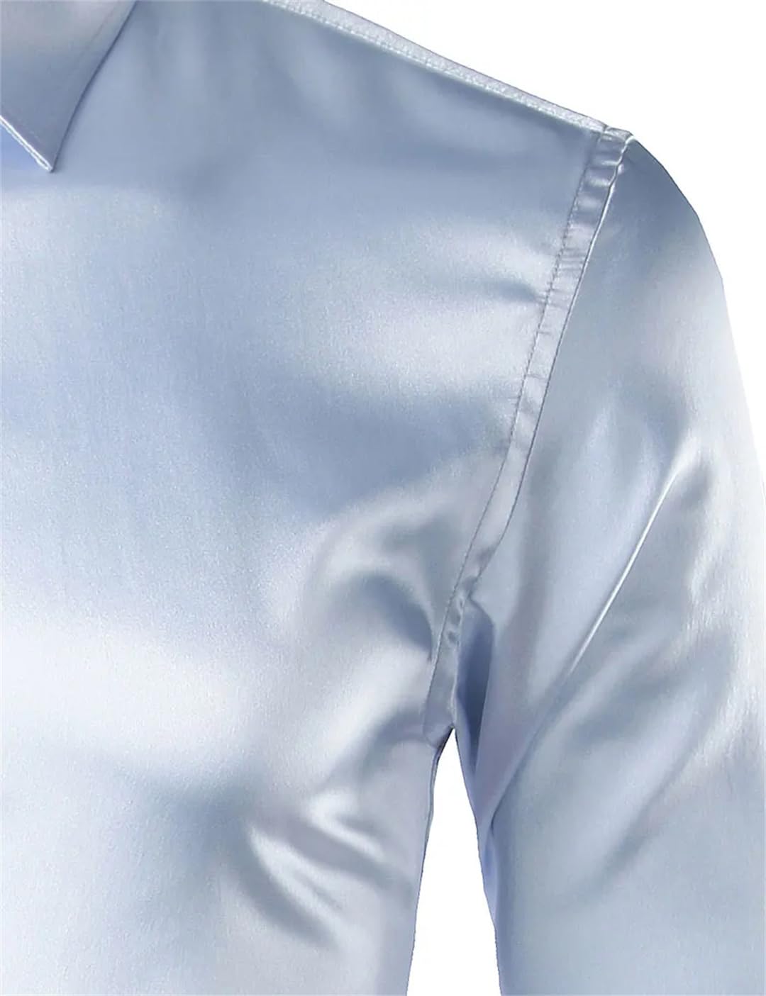 Suwequest Camicie da smoking senza pieghe in raso argento di lusso slim fit seta casual danza festa a maniche lunghe senza pieghe