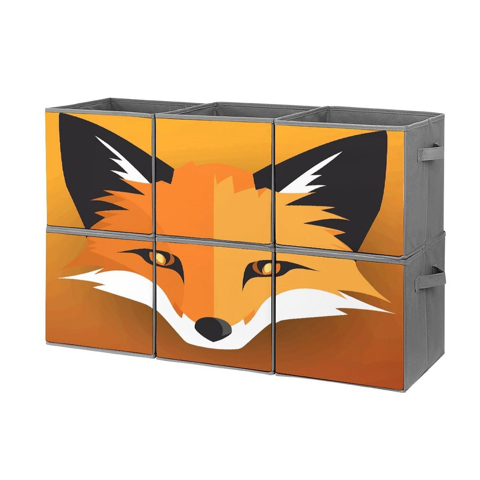 Fekiloot Style Fox Avatar Storage Bin For Foldable And Handles,Closet Organizer Of 6-Pack Stackable,Storage Box For Living,Room, Office,Bedroom,Closet