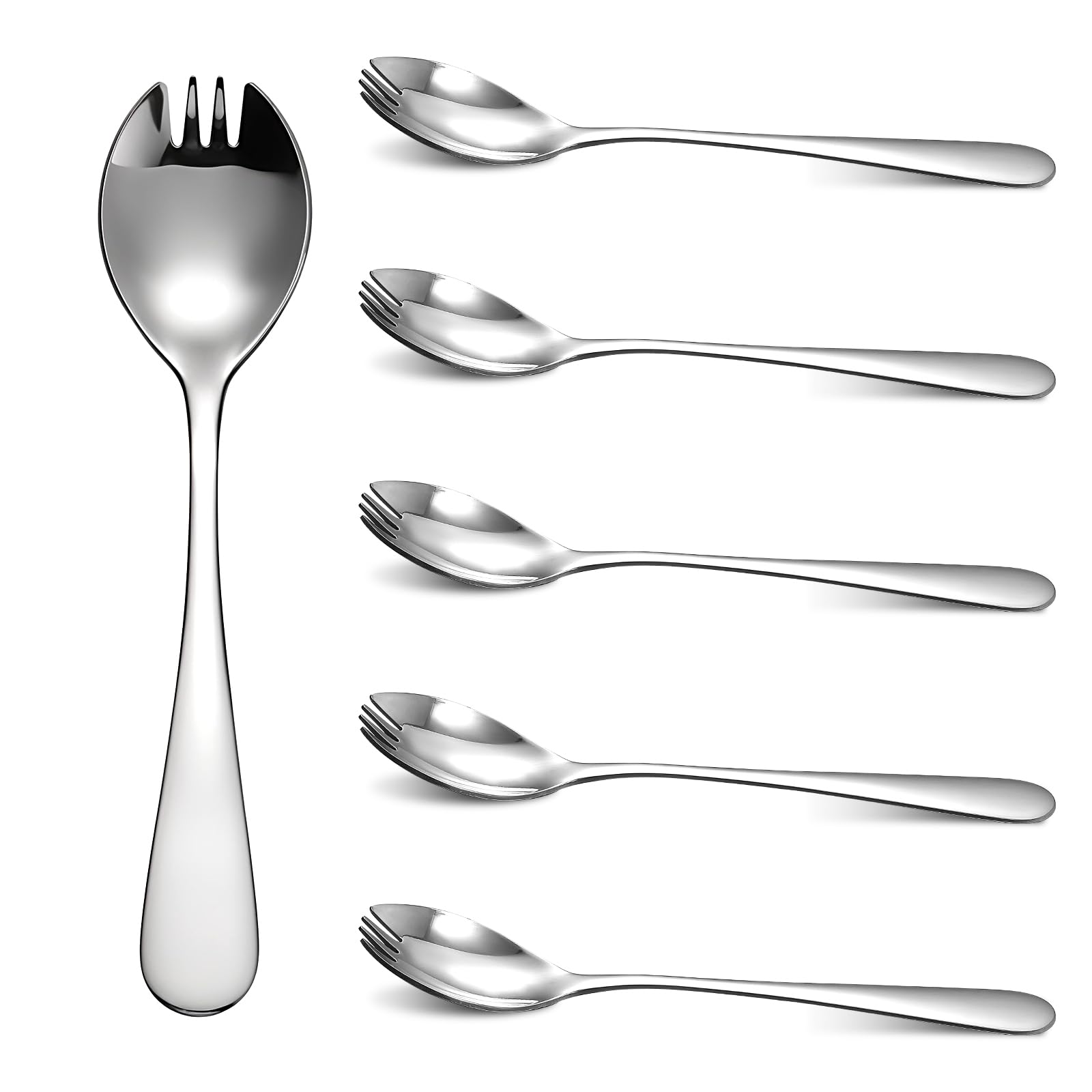 6-Pack Food-Grade Stainless Steel Sporks, 6.3 Inches Long Handle Dessert Ice Cream Salad Forks, Flatware Set Spork for Fruit, Appetizer, Dessert, Camping Set