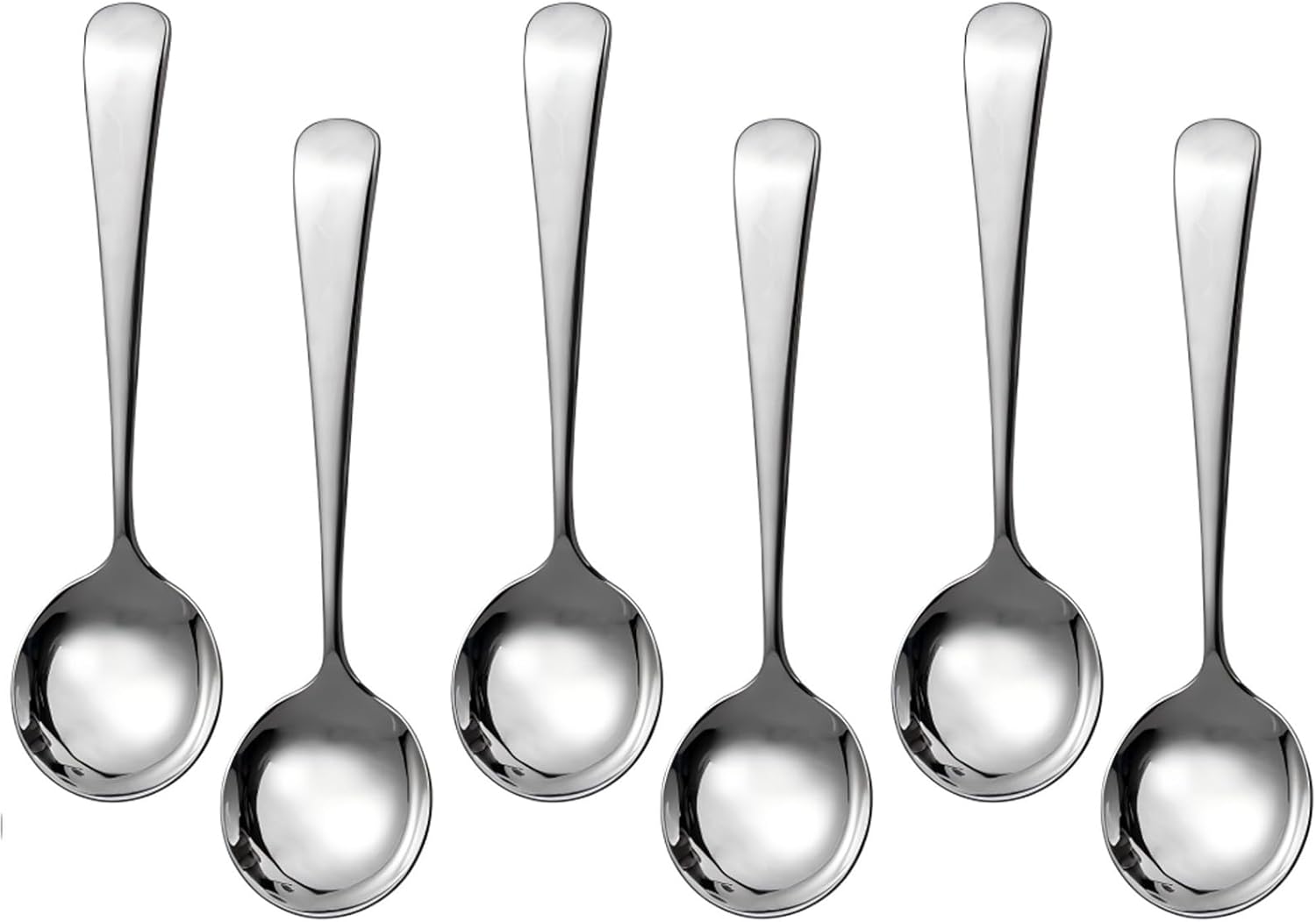 Buyer Star 6.3 Inch Soup Spoons, Stainless Steel Round Spoons Set of 6, Mirror Polished Metal Dessert Spoons for Bouillon Dinner Dessert Cereal (Silver)