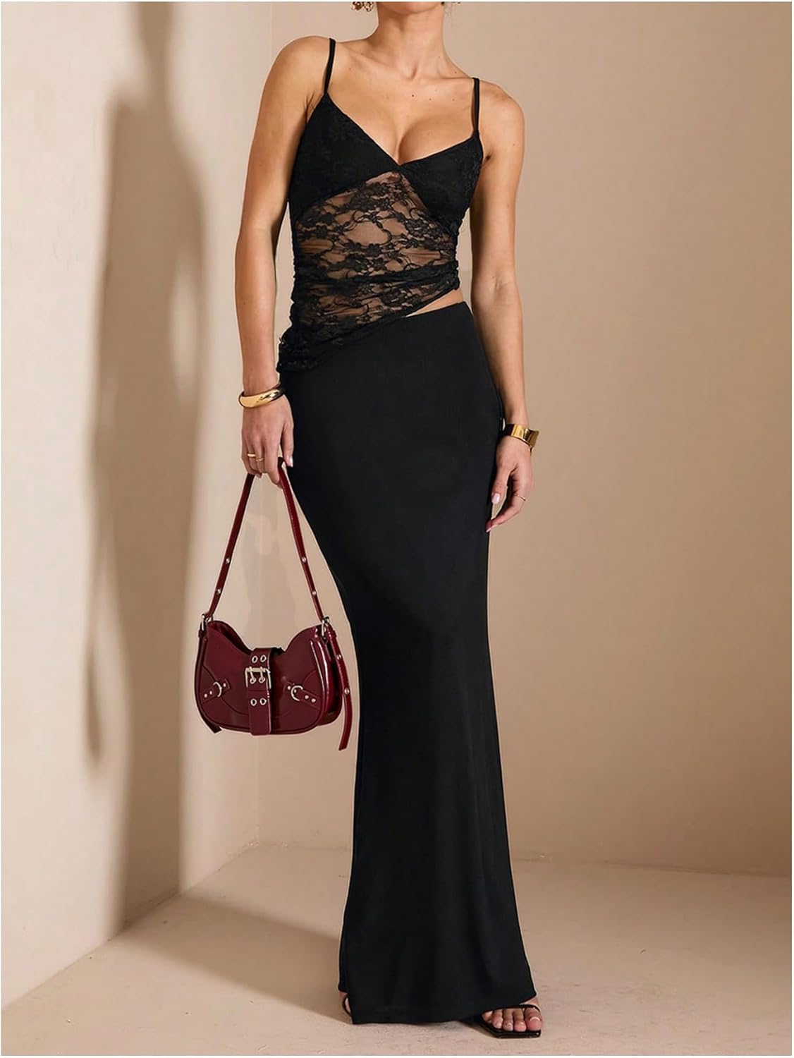 Floerns Women's V Neck Lace Cami Maxi Dress Cut Out Fishtail Evening Bodycon Dresses - Image 4