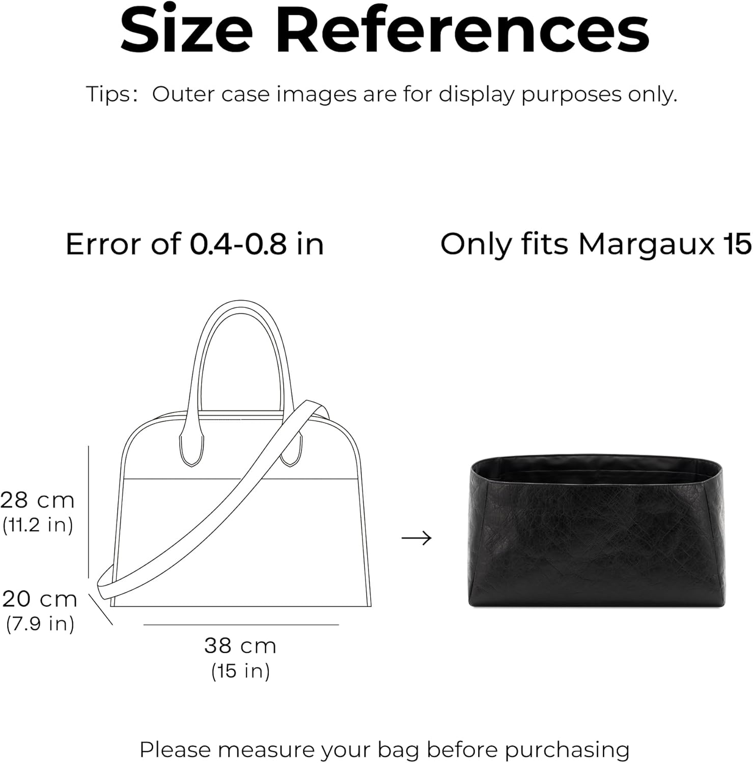 Tote Bag Organizer Insert for The Row Margaux 15 Handbag, Custom Fit Inside Premium Matte Black Lightweight Water Resistant Purse Insert with Cup Holder Accessories - Image 2