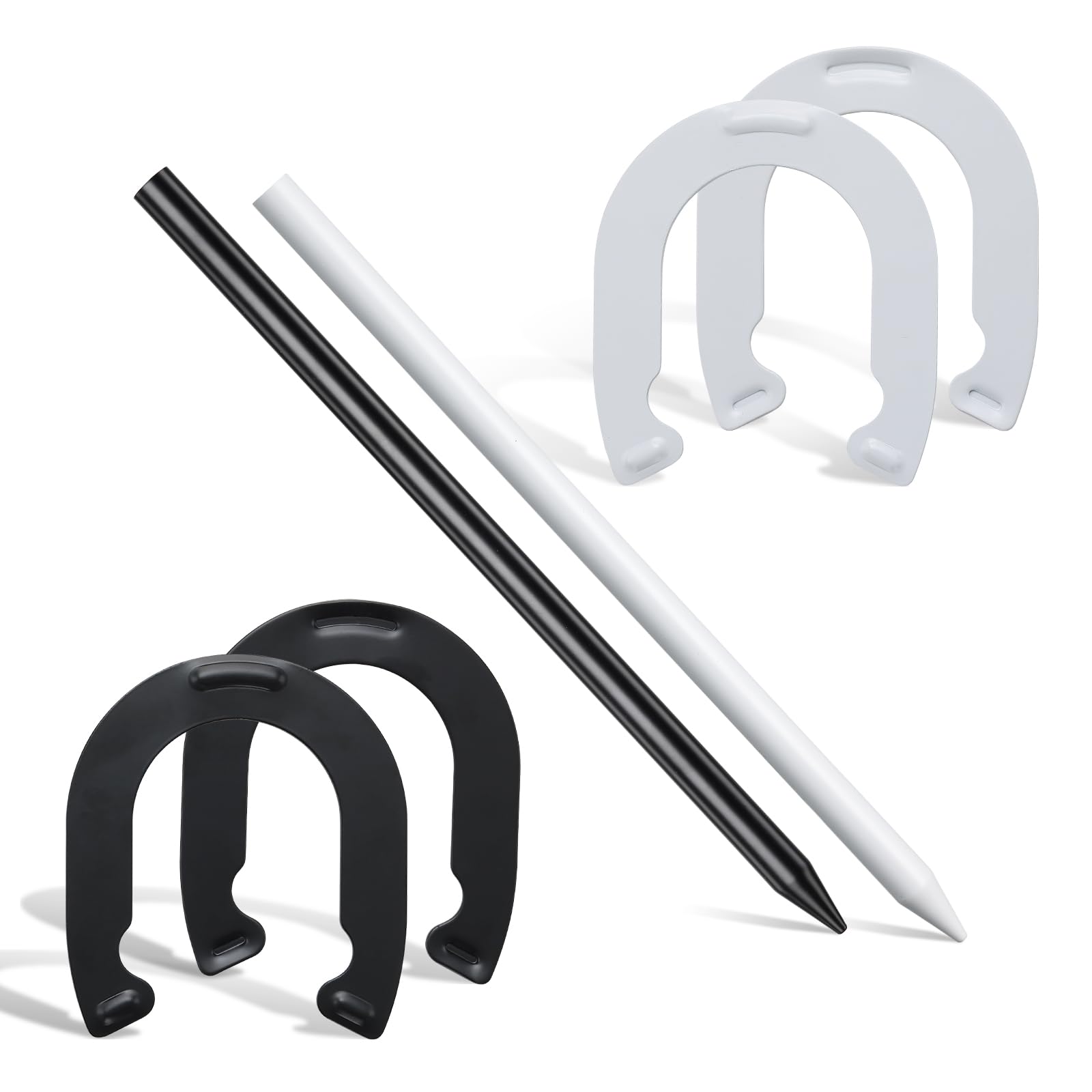 Horseshoes Outside Game for Kids, Metal Horse Shoes Game Kit Includes 4 Horseshoes 2 Stakes, Backyard Beach Outdoor Game for Kids ?Not for Adults? White Black