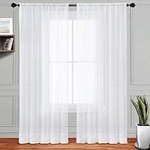 Sheer Curtains 84 Inches Long, Rod Pocket Sheer Voile Window Curtain Panels for Kitchen, Living Room, Bedroom, White Sheer Curtains Filters Light and Airy Breathable, 2 Panels, White, 52" W x 84" L