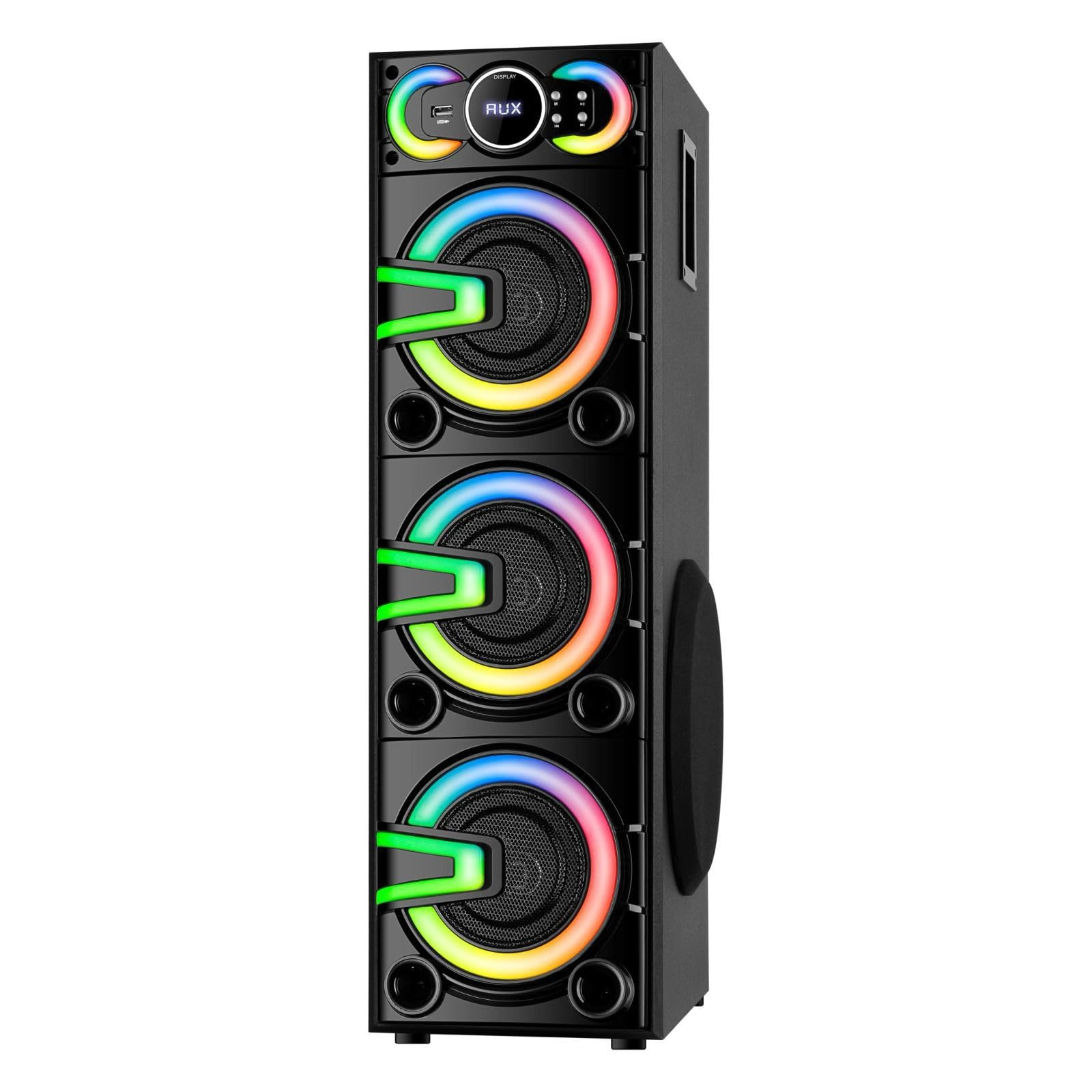 Party Speaker PS-8181, 100W Peak Output, 8-inch Woofer, Dual 4-inch Speakers,Powerfull 8" woofer,TWS, Bluetooth 5.0, RGB LED Lights, FM Radio and Wide connectivity Options via Aux-in