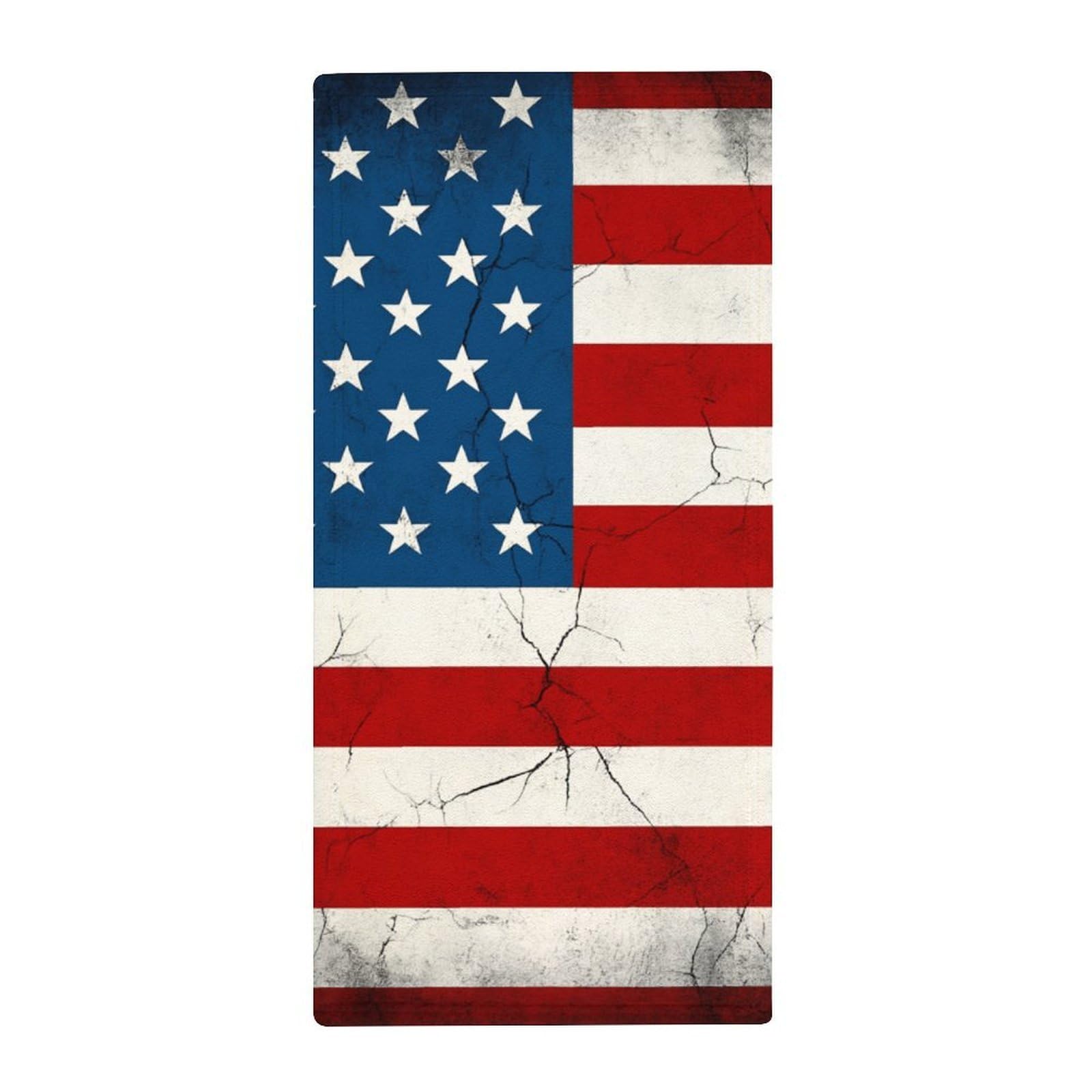 Anceky Quick-Drying Gym Towels, American USA Flag Crack Ultra Absorbent & Lightweight for Yoga, Pool & Travel Essentials