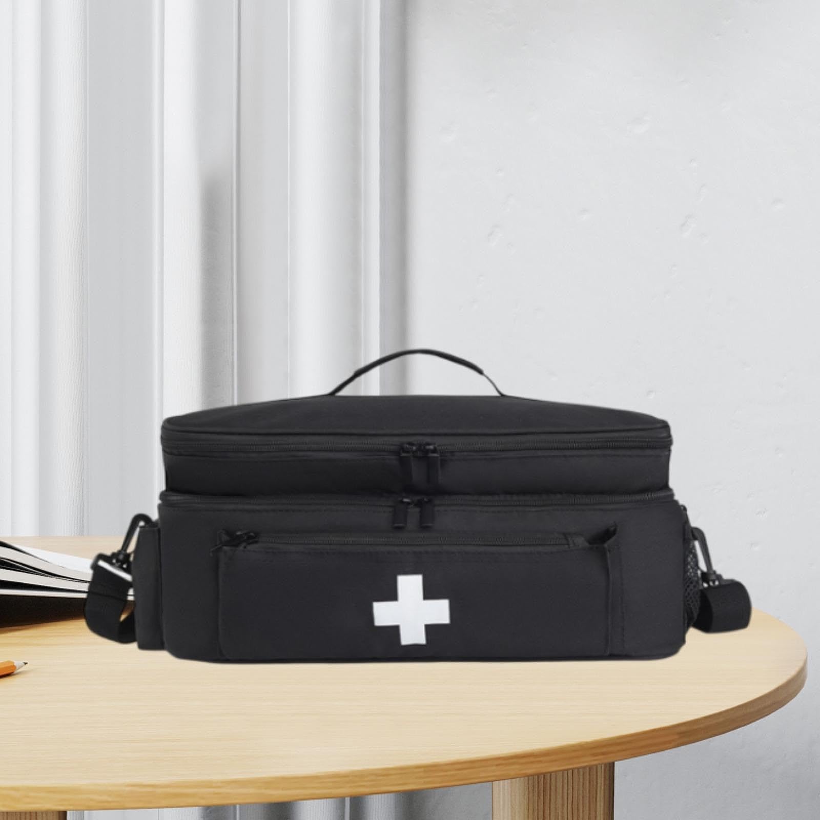 Borsa di primo soccorso, borsa vuota, chiusura lampo liscia, custodia per le emergenze, kit di emergenza, organizer per attività all'aperto, casa, escursionismo (nero)