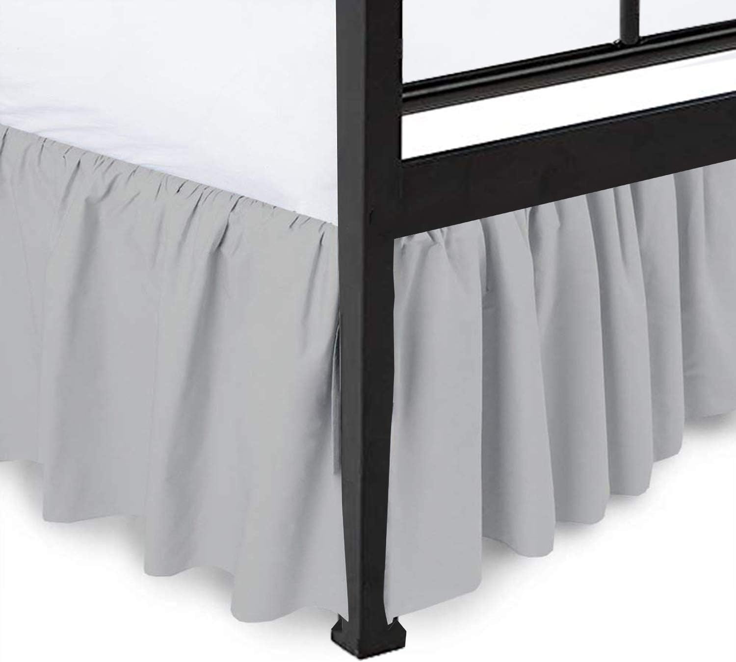 Ruffled Bed Skirt Split Corners Ultrasoft Poly Cotton/Microfiber Upto 21" Drop Expertise Tailored Fit Wrinkle Free Bed Skirt Dust Ruffle (King-Light Grey)(Available in All Bed Sizes and 10 Colors)