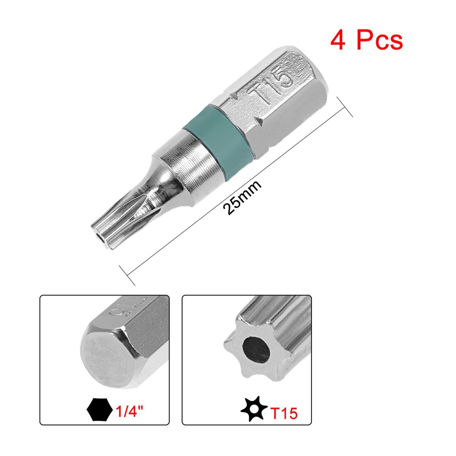 4 embouts de tournevis 25 mm H2,5/3, T40/8/10/27/15, TS20. | Conception courte de 25 mm, tailles communes mixtes(4pcs T27)