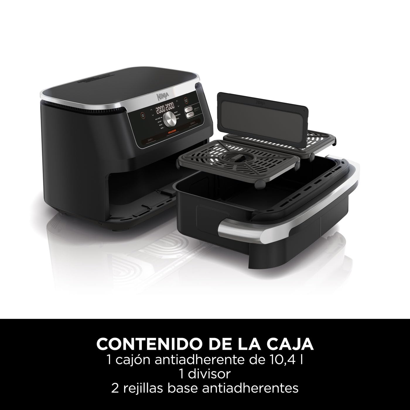 Ninja Foodi FlexDrawer Freidora de Aire con Zona Flex - 7 Funciones de Cocción y Divisor Extraíble - Capacidad de 10,4 l para Comidas Familiares - Negro, AF500EU
