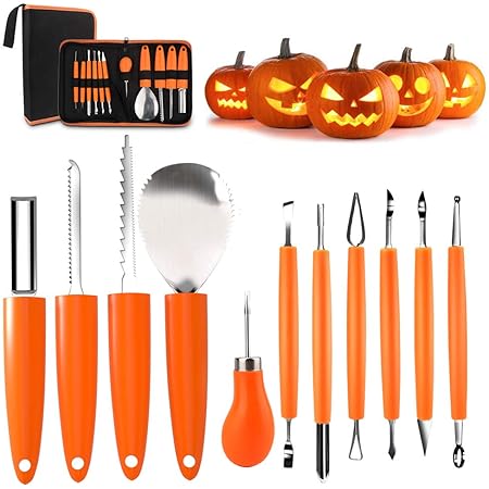 Jusduit Kürbis Schnitzset, 11 Stück Halloween Kürbis Schnitzwerkzeug