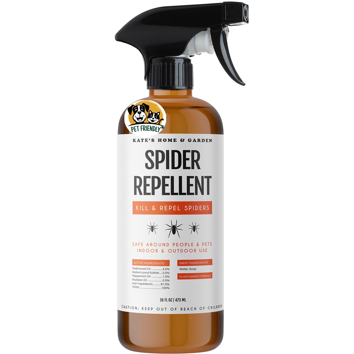 Kate's Home & Garden Spider Repellent Indoor. All Natural Peppermint Oil Spray for Spiders & Outdoor (16oz, Non Toxic Pesticide & Insecticide, Pet Safe)