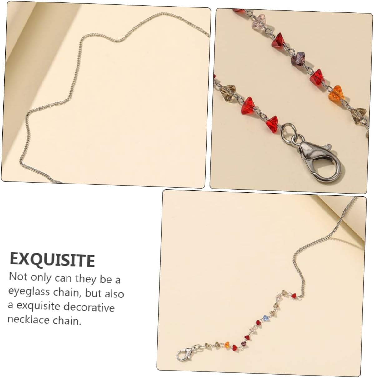 Unomor Colored Triangle Zircon Eyeglasses Strap and Mask Hanging Chain Necklace, Alloy Beaded Glasses Cord for Women, Multifunctional Sunglasses Holder for Outdoor and Travel