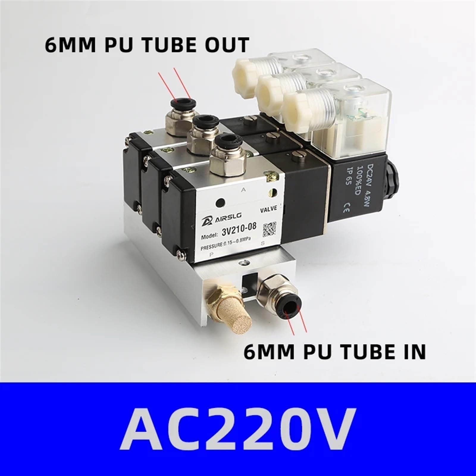 3V210-08-NC elektromagnetyczny normalnie zamknięty zawór elektromagnetyczny zawór blokowy zawór zbiegowy pneumatyczny elektromagnetyczny DC24v AC110v 220v 3 porty (Dc24v 8 wejść, 3 kombinacje