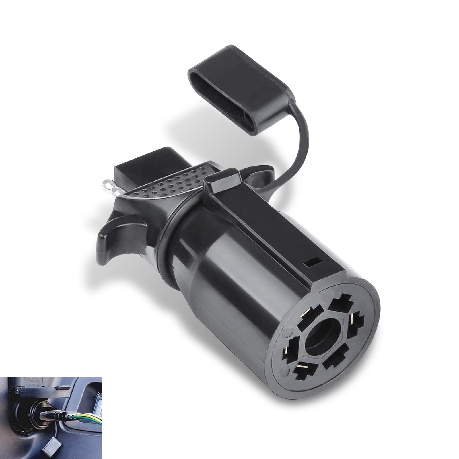 1 PC Car Adapter Plug, 3.58" x 1.88" Seven-Way to Four-Way Flat Connect Adapter, Multifunctional Waterproof Dustproof Wiring Modification Accessory, for Most RVs, Trucks and Trailers (Black)