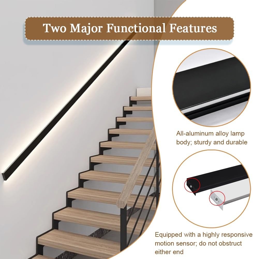 exproyzk Lámpara De Pared Moderna De 39 Pulgadas para Porche Y Patio | Lámpara de pared alargada de aleación de aluminio con sensor de movimiento, para escaleras, garaje y puerta de entrada