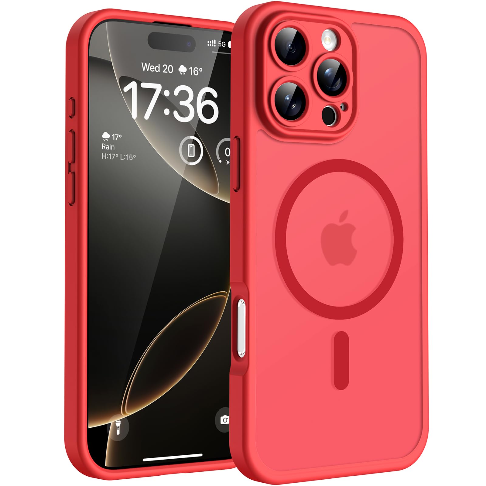TOCOL Cover Magnetica per iPhone 16 Pro Max 6,9 Pollic, Compatibile con MagSafe, Protezione Fotocamera Integrata, Custodia Antiurto Traslucida Opaca, Rosso