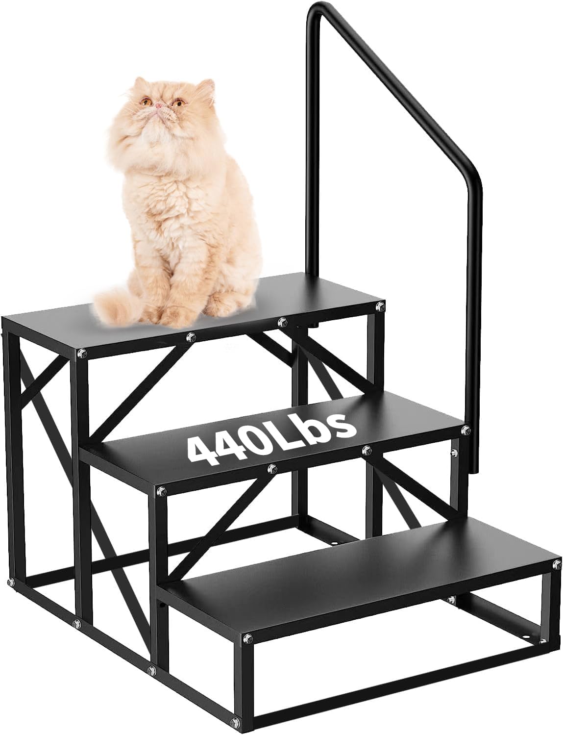 Fojely RV Steps with Handrail, 3 Steps Steel RV Stairs