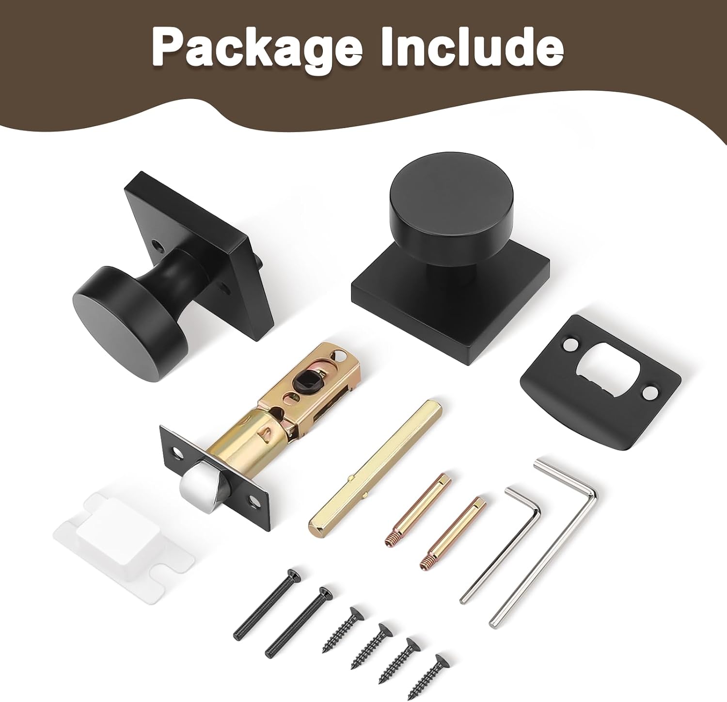 Probrico Black Interior Door Knobs, Passage Door Handles, Black Door Knobs Interior for Closet/Hallway Doors, No Lock Interior Doorknobs on Square Rose, Keyless, 3 Pack