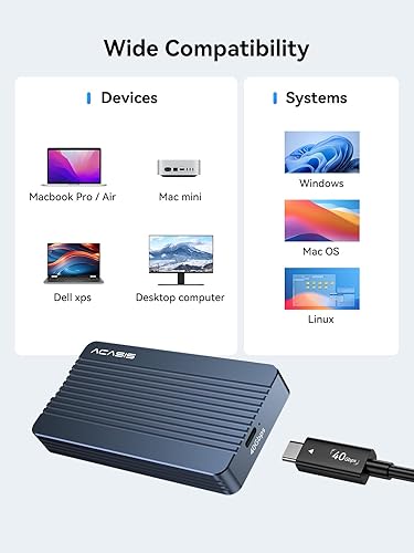 Miniatura 9 de ACASIS Carcasa SSD M.2 NVMe de 40 Gbps, con disipación de calor de aluminio y diseño sin ruido, instalación sin herramientas para M1M2 ProMax,