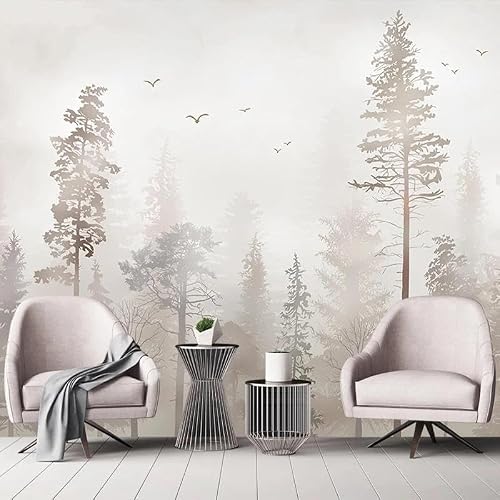 Lbhswwx Mint Green And Gold Large Forest Wall Mural, Silk Fabric, Trees And Birds Design, Living Room Background Wall Decor (（W） 380×（H） 240Cm)