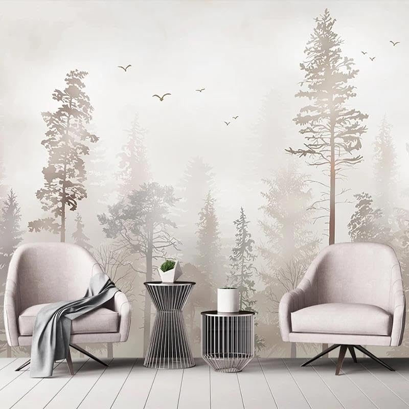 Papier peint panoramique forêt et oiseaux 3D adhésif en PVC pour salon